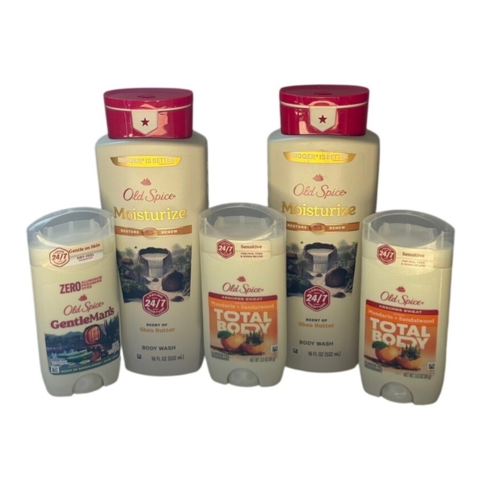 Old Spice 5pc Bundle Moisturize Body Wash Shea Butter Total Body Deodorant Set